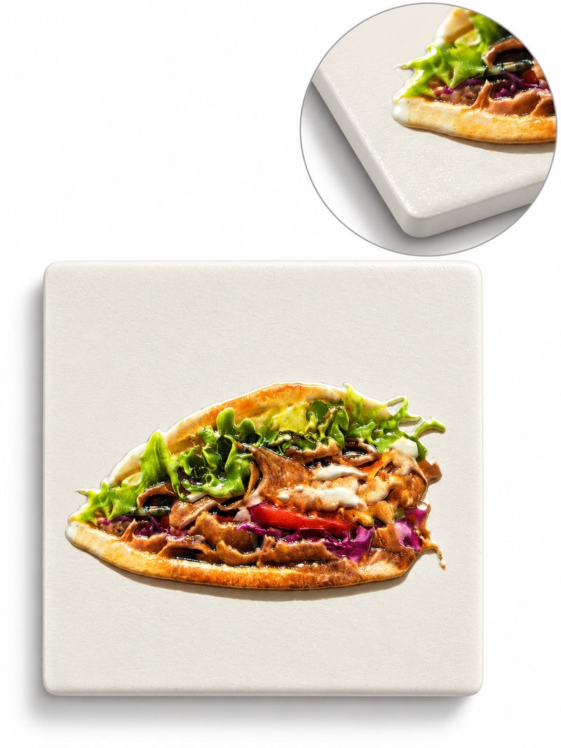 Dönerliebe Keramikmagnet – Produktmockup mit Reliefdetail