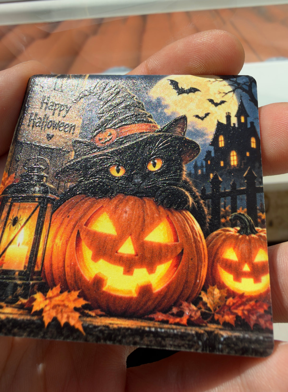 Detailfoto der bedruckten Oberfläche des Halloweenmagneten