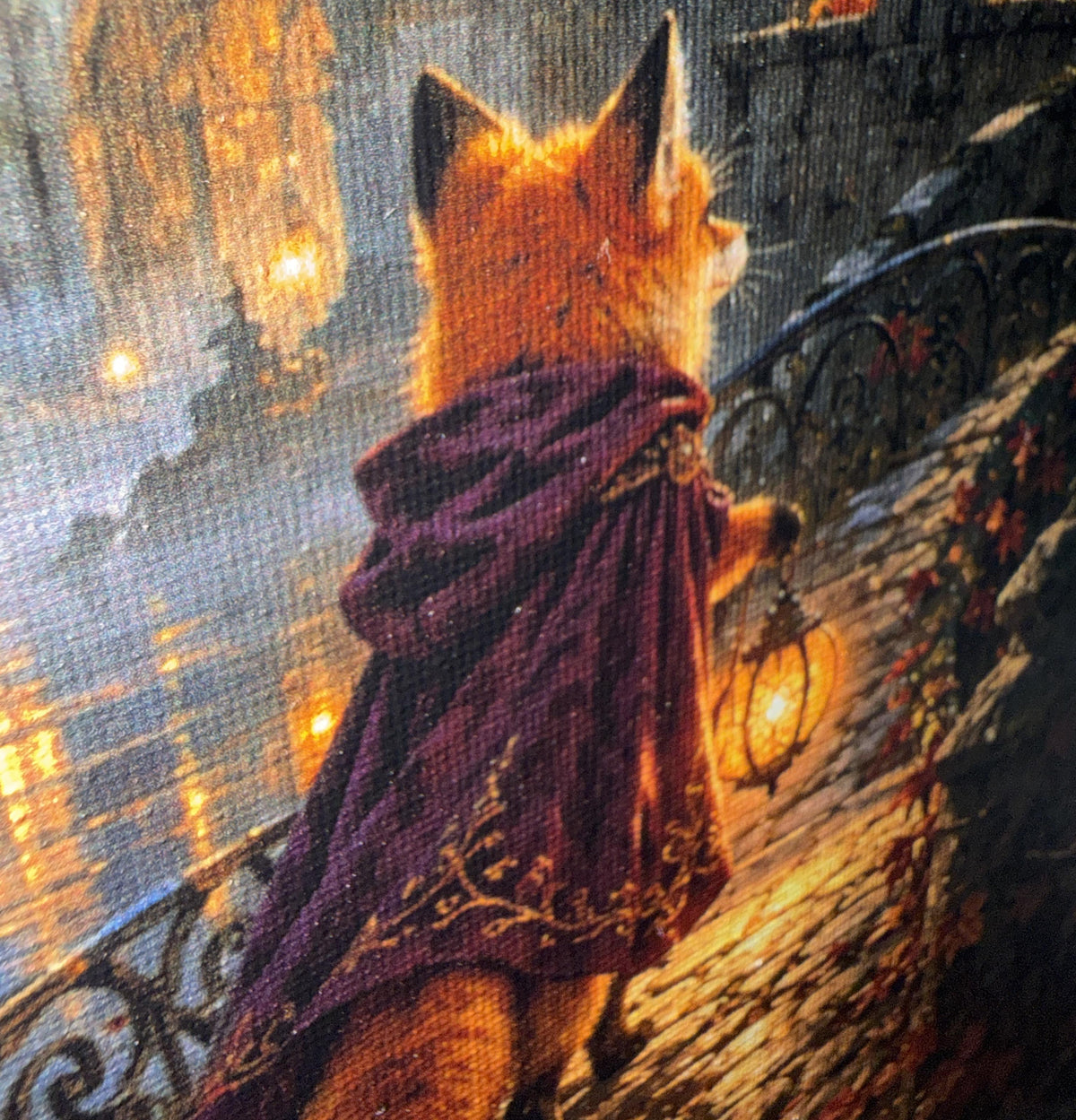 Detailfoto mit Fuchs und sichtbarer Leinwandstruktur
