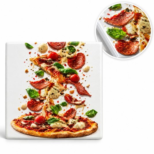 Pizzaliebe Keramikmagnet – Produktmockup mit Reliefdetail