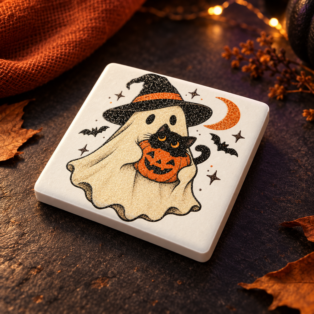 Halloween-Keramikmagnet Spooky Friends als Lifestyle-Mockup