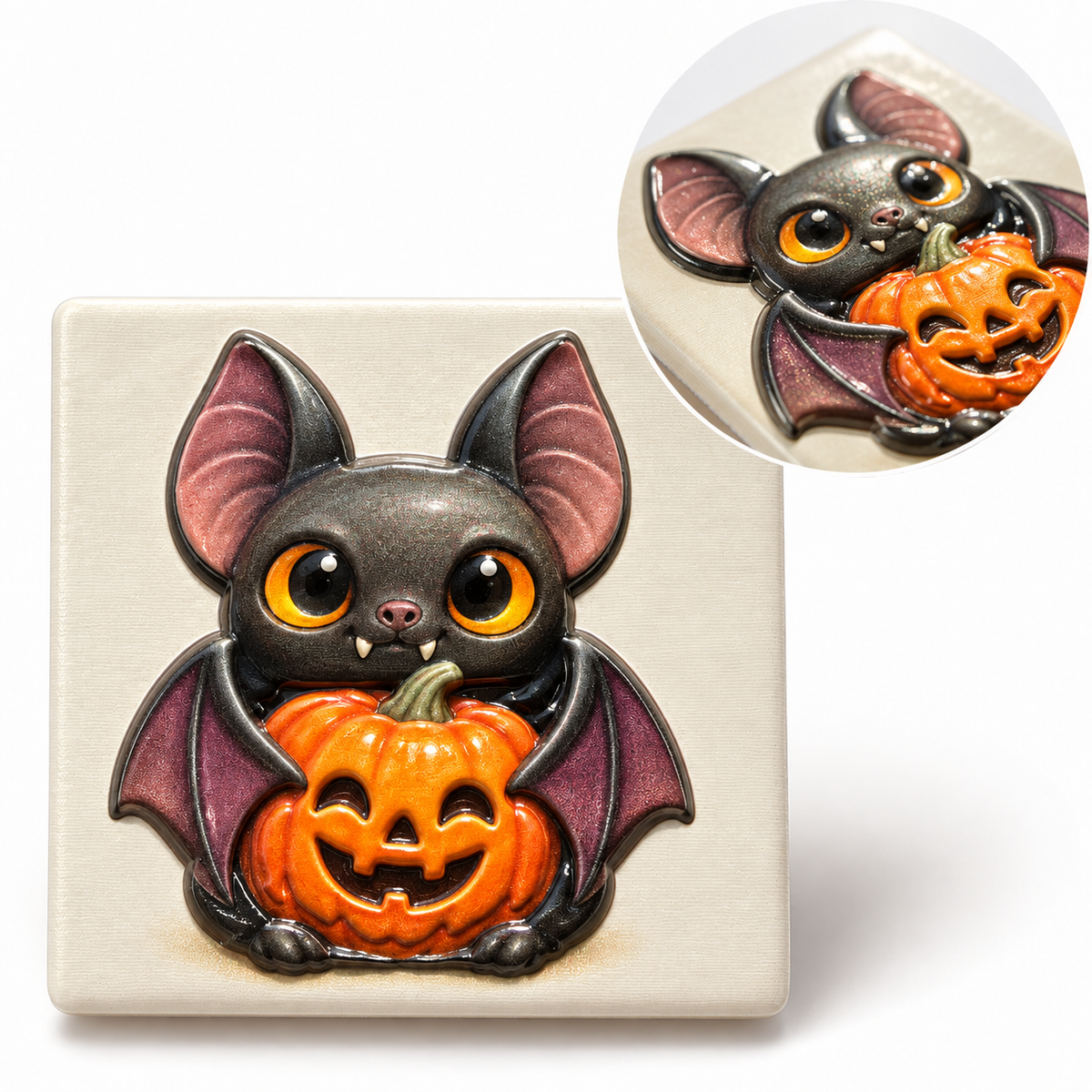 Mockup: Kürbisfledermaus – enthalten im Spooky Minis – Halloween-Quartett | 4er-Set