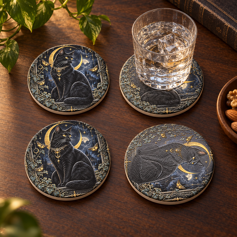4er-Set Keramik-Untersetzer Midnight Familiar als Lifestyle-Mockup
